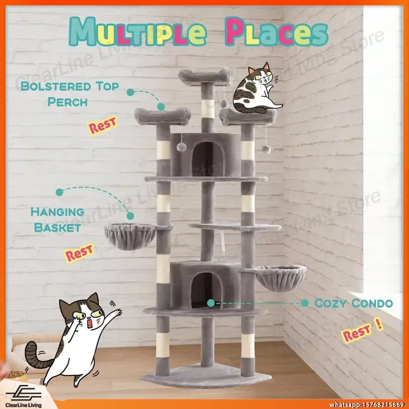 Fan-Shaped Corner Cat Tree 73i - đánh giá và giá Cat Scratching Post